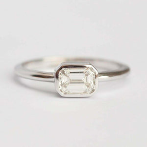 1ct Emerald Cut Diamond Engagement Ring 14k WhiteGold Finish Bezel Set Solitaire