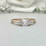 1ct Engagement Ring Oval Cut Diamond Round Accent Trilogy 14k Yellow Gold Finish