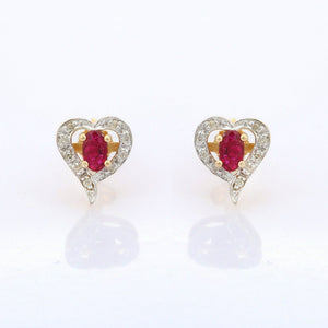 1.65ct Stud Earrings Oval Cut Pink Ruby Heart Shape Design 14k YellowGold Finish