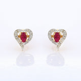 1.65ct Stud Earrings Oval Cut Pink Ruby Heart Shape Design 14k YellowGold Finish