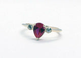 1.3ct Engagement Ring Pear Cut Pink Ruby Three Stone 14k Yellow Gold Finish