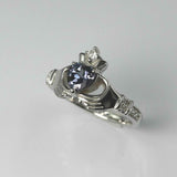 1ct Heart Cut Blue Tanzanite Engagement Ring Diamond Claddagh 14k WhiteGold Over