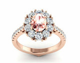 2ct Oval Cut Morganite Floral Cluster Halo Engagement Ring 14k Rose Gold Finish