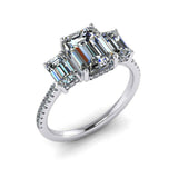 4ct Emerald Cut Diamond Engagement Ring Bridal Set Trilogy 14k White Gold Finish