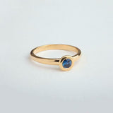 0.5ct Round Cut Blue Sapphire Bezel Set Solitaire Ring 14k Yellow Gold Finish