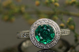 3.5Ct Round Cut Green Emerald Diamond Halo Engagement Ring 14K White Gold Finish