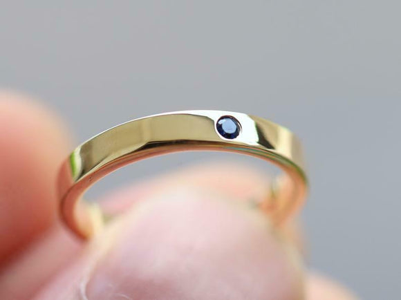 0.1ct Wedding Band Round Cut Blue Sapphire Anniversary 14k Yellow Gold Finish