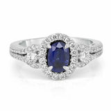 2.5ct Oval Blue Sapphire Engagement Ring Halo Gatsby Iced 14k White Gold Finish