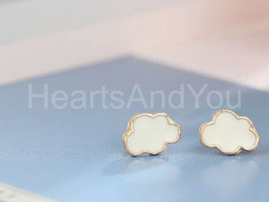 Clouds Stud Earrings for Women 14k Yellow Gold Plated