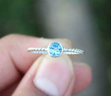 0.7ct Engagement Ring Round Cut Blue Topaz Twist Solitaire 14k White Gold Finish