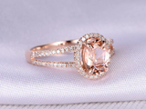 2.6ct Oval Cut Morganite Engagement Ring Halo Split Shank 14k Rose Gold Finish