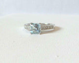 1ct Engagement Ring Asscher Cut Blue Aquamarine Solitaire 14k White Gold Finish