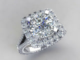 5ct Cushion Cut Diamond Engagement Ring Halo Split Shank 14k White Gold Finish