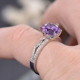 2Ct Round Cut Purple Amethyst Bridal Set Engagement Ring 18K White Gold Finish