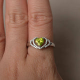 2ct Heart Cut Green Peridot Double Heart Engagement Ring 14k White Gold Finish