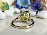 2.2ct Engagement Ring Radiant Green Peridot Diamond Petite 14k Yellow Gold Over