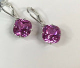 2ct Dangle Earrings Cushion Pink Sapphire Solitaire LeverBack 14k WhiteGold Over