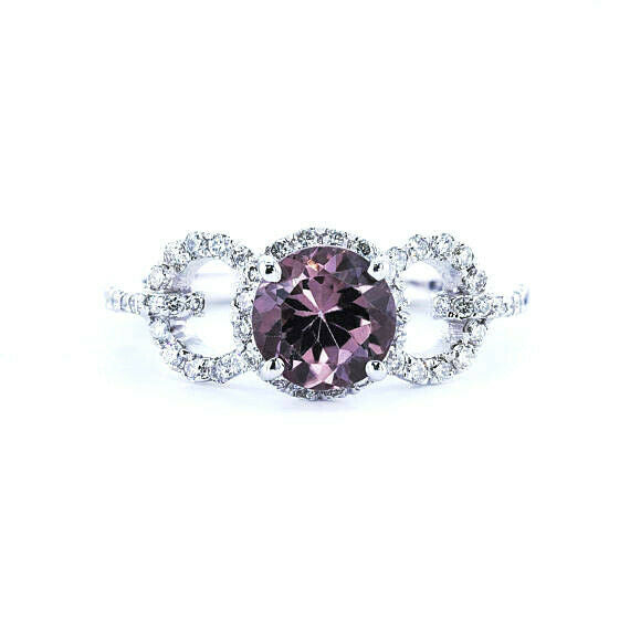 3Ct Round Cut Purple Amethyst Diamond Halo Engagement Ring 14K White Gold Finish