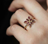 2ct Marquise Cut Pink Ruby Engagement Ring Floral Unique 14k Yellow Gold Finish