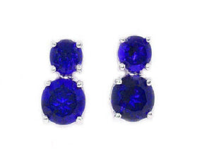 1.5ct Drop Earrings Round Cut Blue Sapphire Two Stone 14k White Gold Finish