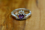 1ct Heart Cut Purple Amethyst Engagement Ring Claddagh Irish 18k White Gold Over