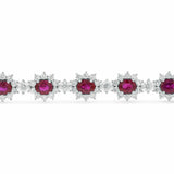 25ct Oval Cut Pink Ruby Diamond Floral Tennis Bracelet 14k White Gold Finish