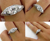 1Ct Oval Cut Diamond Vintage Art Deco Ring 14K White Gold Finish Baguette Accent