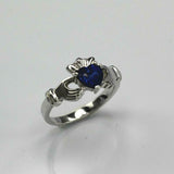 1ct Heart Cut Blue Sapphire Engagement Ring Claddagh Design 14k WhiteGold Finish