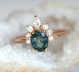 1.3ct Oval London Blue Topaz Engagement Ring 14k Rose Gold Finish Diamond Crown