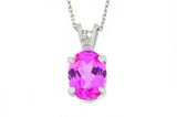 1ct Pink Sapphire Pendant with Chain Oval Cut Solitaire 14k White Gold Finish