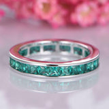 2ct Princess Cut Green Emerald Channel Set Full Eternity Band 14k WhiteGold Over