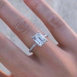 2.5ct Emerald Cut Diamond Hidden Halo Ring 14k White Gold Over with Round Accent