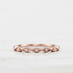 Milgrain Half Eternity Wedding Band 0.25ct Round Cut Diamond 14k RoseGold Finish