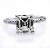 2Ct Asscher Diamond Hidden Halo Solitaire Engagement Ring 14K White Gold Finish