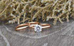 0.6ct Cushion Diamond Engagement Ring 14k Rose Gold Finish Plain Curvy Band Set