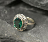 2ct Engagement Ring Oval Green Emerald Vintage Inspired Halo 14k White Gold Over