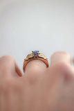 1ct Pear Cut Blue Sapphire Engagement Ring Floral Petal Leaf 14k YellowGold Over