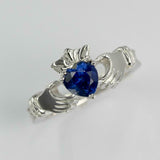 1ct Heart Cut Blue Sapphire Engagement Ring Diamond Claddagh 14k White Gold Over