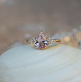 1.8ct Engagement Ring Pear Cut Peach Morganite Diamond Accent 14k Rose Gold Over