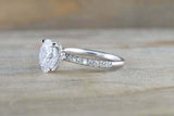 1.5ct Oval Cut Diamond Engagement Ring Solitaire 14k White Gold Over with Accent