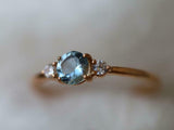 1ct Engagement Ring Round Cut Blue Aquamarine Three Stone 14k Yellow Gold Finish