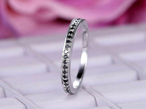 0.6ct Round Cut Black Diamond Stackable Half Eternity Band 14k White Gold Finish