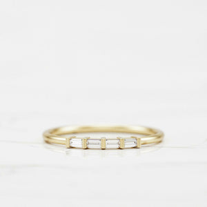 Dainty Minimalist Wedding Band 0.5ct Baguette Cut Diamond 14k Yellow Gold Finish