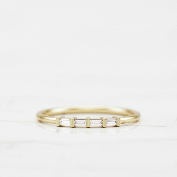 Dainty Minimalist Wedding Band 0.5ct Baguette Cut Diamond 14k Yellow Gold Finish