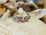 1.6ct Engagement Ring Oval Cut Peach Morganite Three Stone 14k White Gold Finish