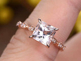 1.2ct Princess Cut Peach Morganite Engagement Ring 14k RoseGold Finish Solitaire