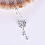 0.4ct Round Cut Blue Aquamarine Floral Pendant 14k White Gold Finish NO CHAIN