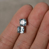 1ct Cushion Cut Blue Aquamarine Solitaire Stud Earrings 14k White Gold Finish