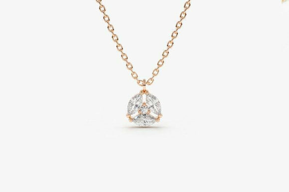 0.7ct Diamond Pendant Chain Marquise Cut Solitaire Cluster 14k Rose Gold Finish