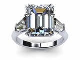 2.5ct Emerald Cut Diamond Side Baguette Engagement Ring 14k White Gold Finish